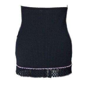 Black and Pink Ribbed Mini Skirt